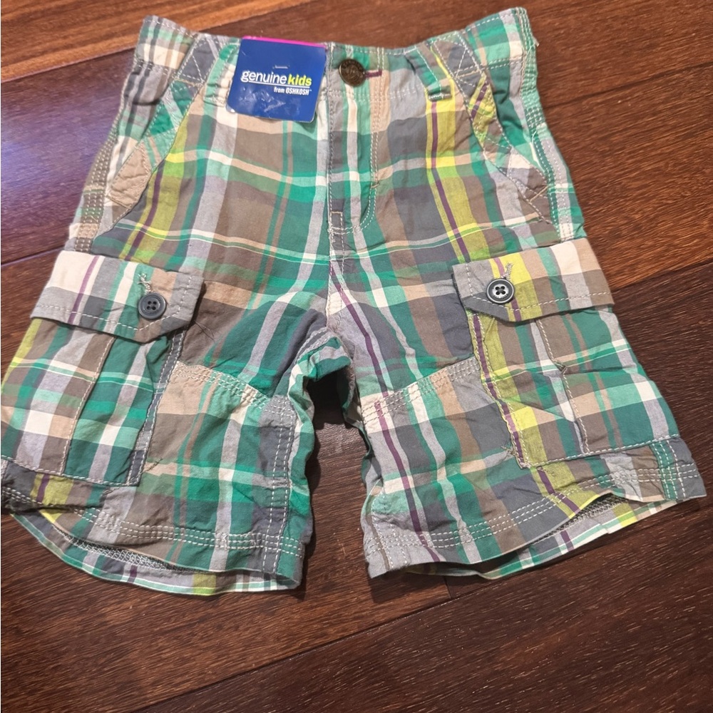 Boys OshKosh B'gosh Green Plaid Shorts size 3t nwt